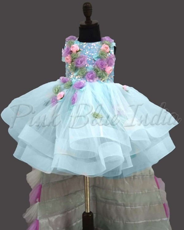 Baby girl birthday gown with detachable train for celebration stylish princess outfit