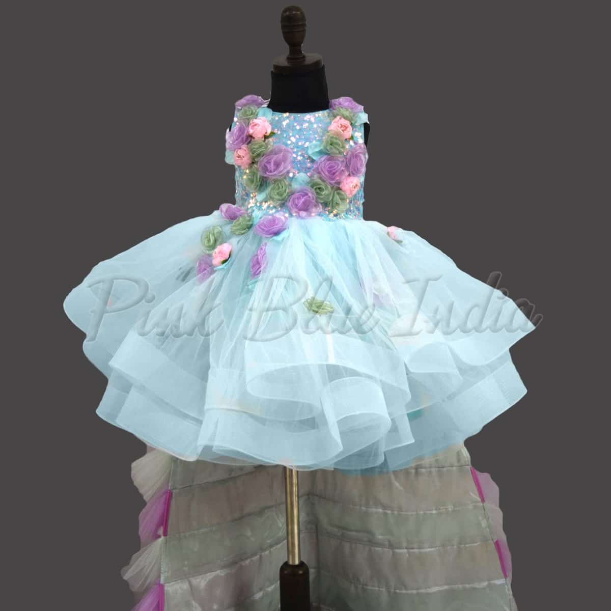 Baby girl birthday gown with detachable train for celebration stylish princess outfit