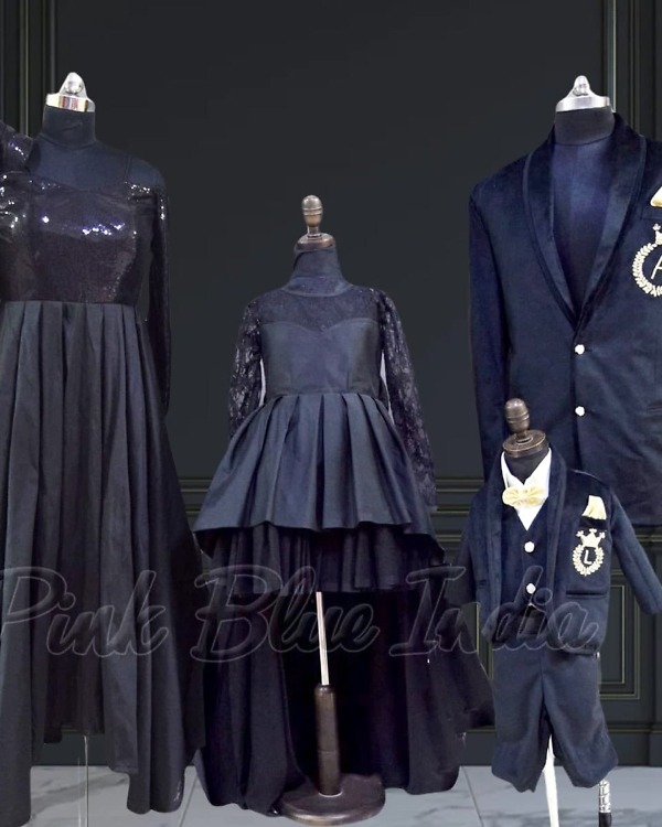 Matching black outfits for family, wedding celebration wear, classy stylish look