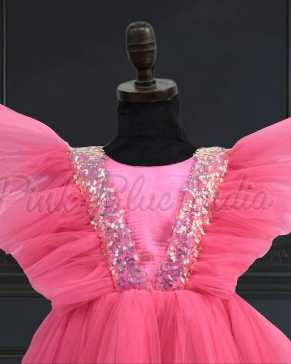 Bubblegum pink party dress for baby girl, birthday celebration wear, cute stylish outfit