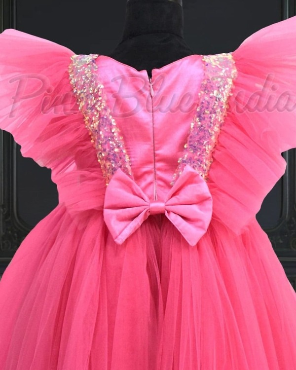 Pink bubblegum birthday dress for baby girl, party wear outfit, stylish cute look