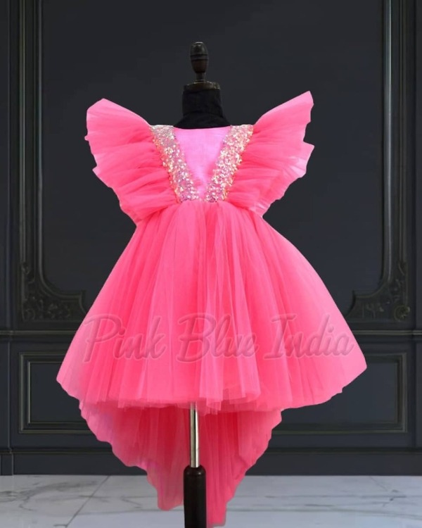 Bubblegum pink frock for baby girl, birthday celebration wear, cute stylish look
