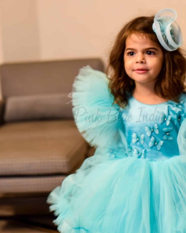 Butterfly theme birthday dress for girls pastel gown cute stylish party wear