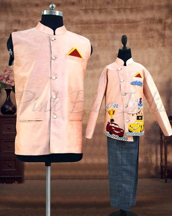 Dad and son twinning jacket for car theme birthday party stylish coordinated look