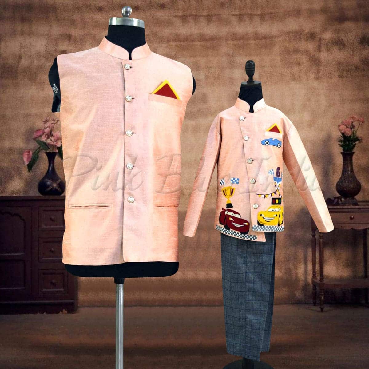 Dad and son twinning jacket for car theme birthday party stylish coordinated look