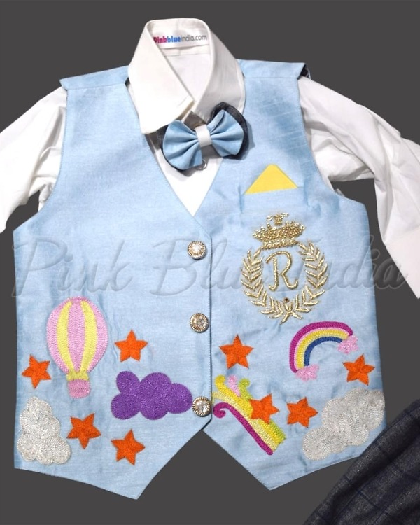 Cute waistcoat outfit for baby boy first birthday celebration stylish set