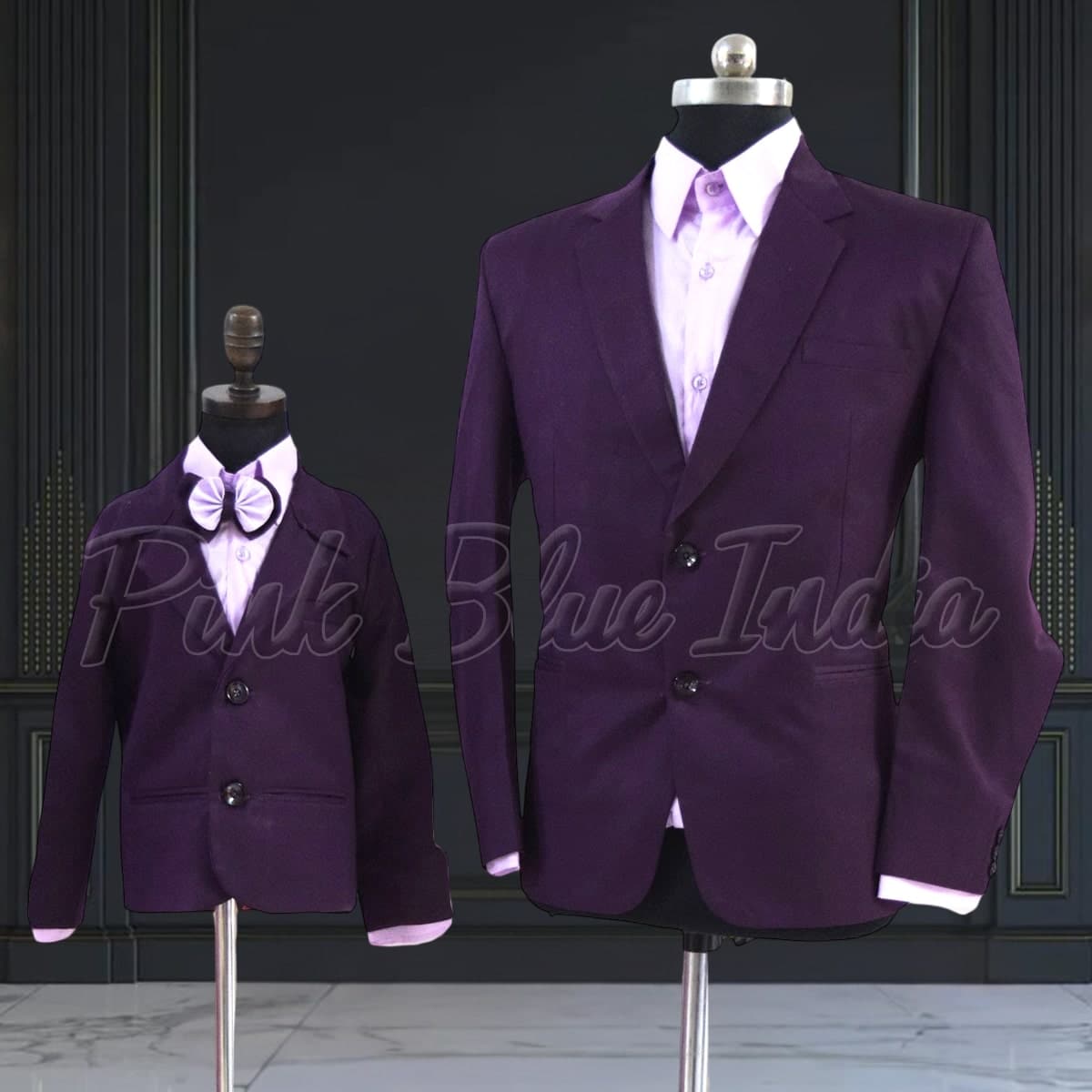 Dad son matching suit set in purple, wedding outfit, elegant stylish wear