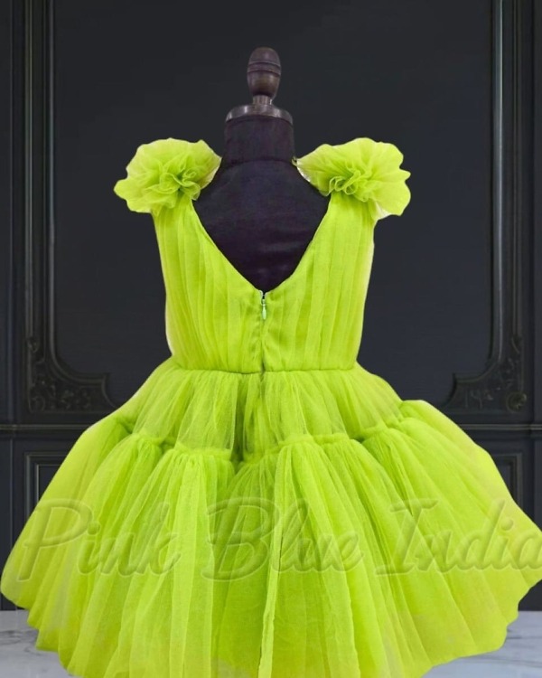 Designer green dress for girls, trendy birthday party outfit