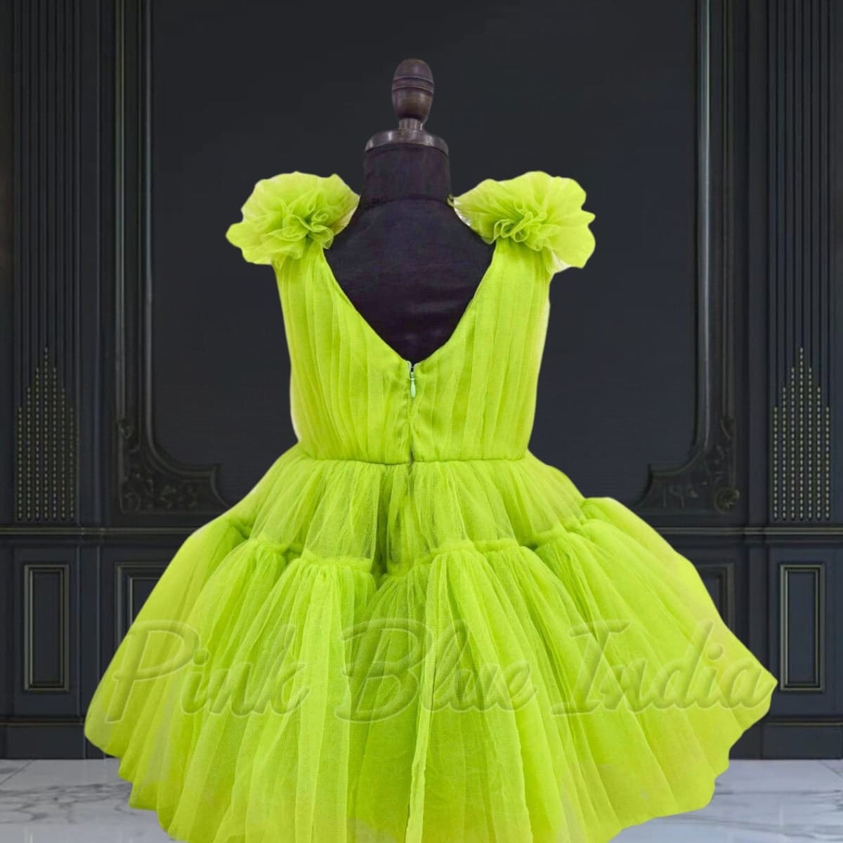 Designer green dress for girls, trendy birthday party outfit