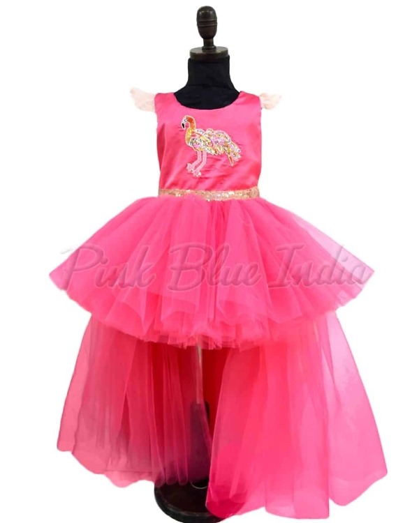 Stylish flamingo pink high low gown for girls party celebration elegant outfit