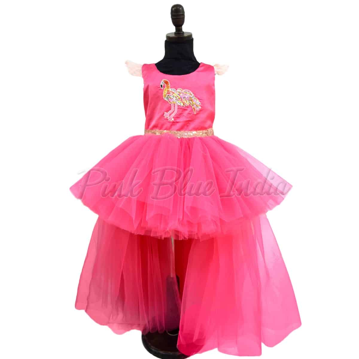 Stylish flamingo pink high low gown for girls party celebration elegant outfit