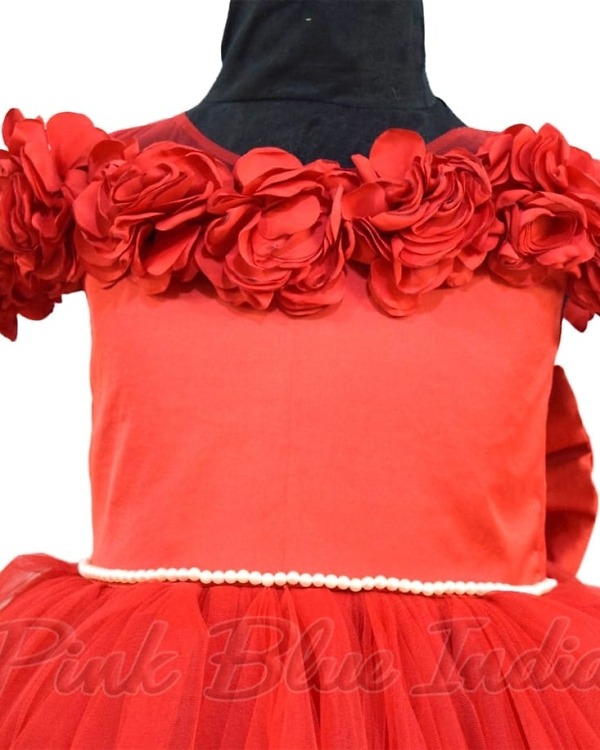 Elegant red rosette gown for girls birthday party princess style outfit