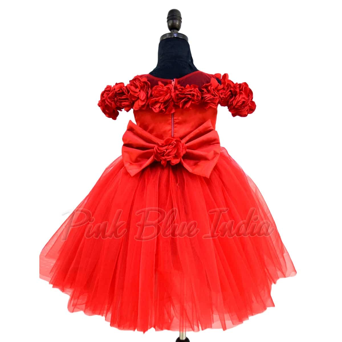 Red rosette gown for girls party wear birthday celebration stylish elegant dress
