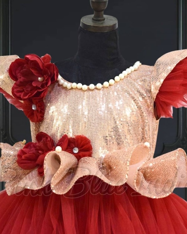 Red high low peplum dress for baby girl, birthday party wear, stylish cute outfit