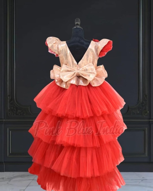Red high low peplum dress for baby girl, birthday party wear, stylish festive look
