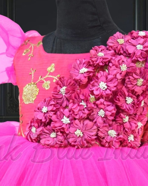 Pink floral gown for baby girl, birthday party wear, elegant stylish outfit