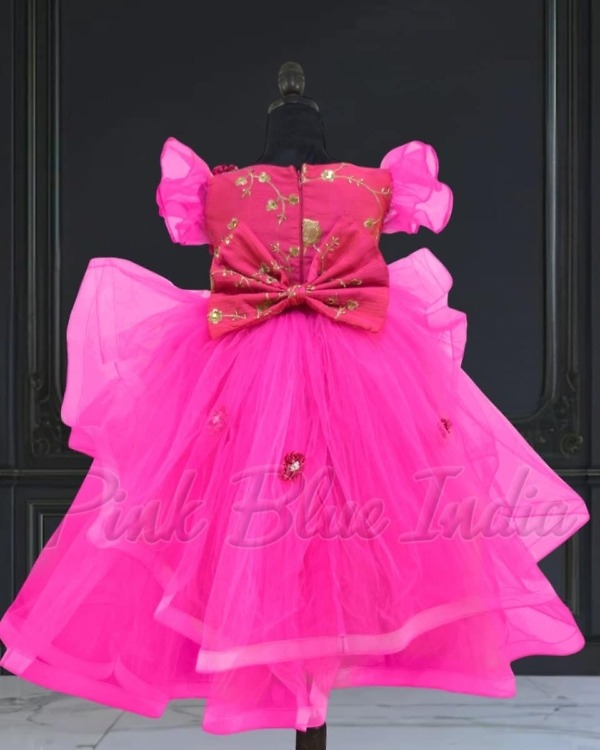 Floral pink party gown for baby girl, birthday celebration wear, cute stylish look