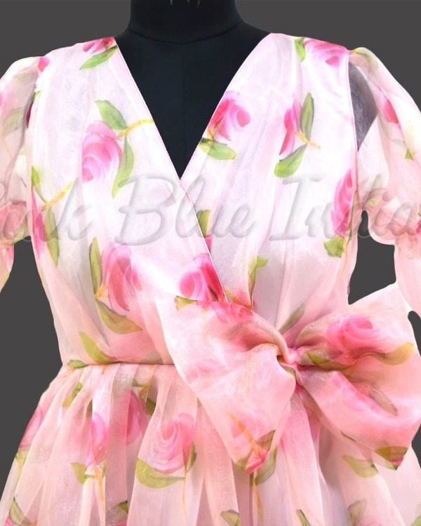 Stylish pink floral organza dress for girls festive celebration outfit