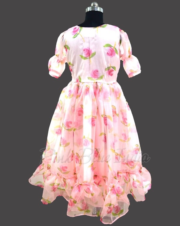 Pink floral organza dress for girls stylish layered birthday outfit