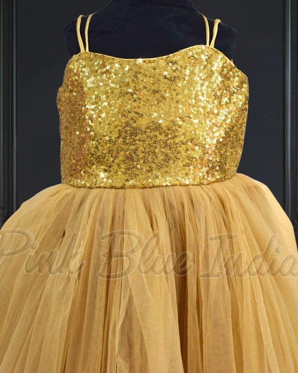 Golden cross back dress for girls, stylish party wear birthday outfit