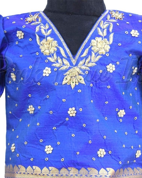 Blue pavdai pattu lehenga set for girls wedding festive traditional elegant outfit