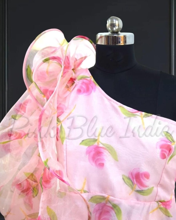 Pink floral one shoulder dress for baby girl, birthday party wear, cute stylish outfit