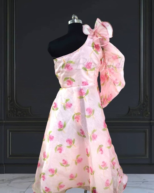 Floral pink one shoulder dress for baby girl, elegant birthday wear, stylish gift idea