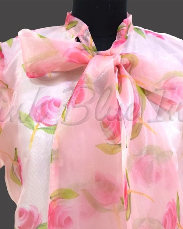 Pink floral shirt style organza top for girls stylish festive outfit