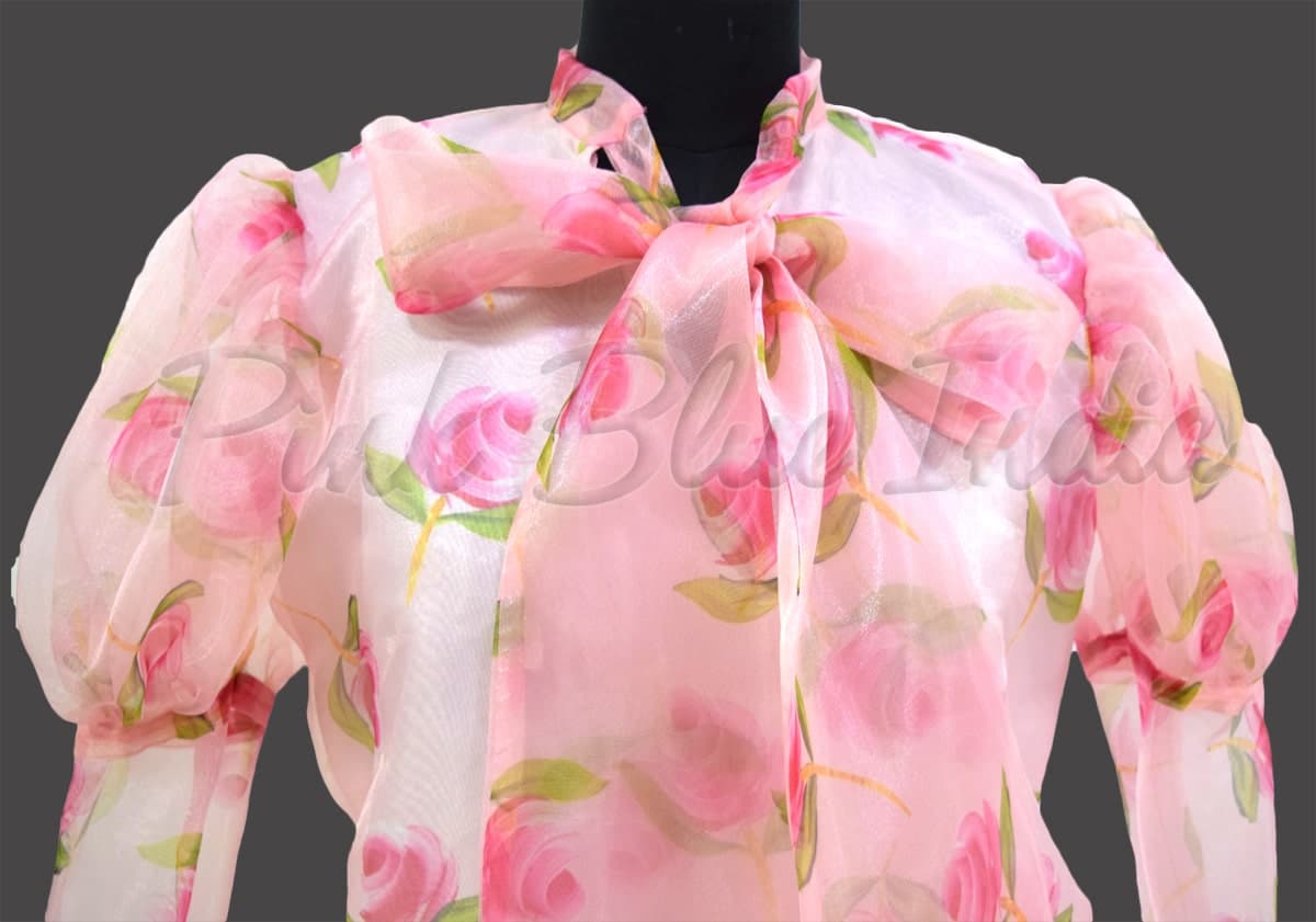 Pink floral shirt style organza top for girls stylish festive outfit