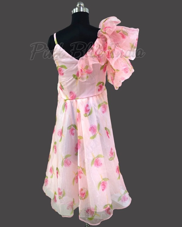 Pink floral ruffle gown for girls birthday party stylish layered outfit