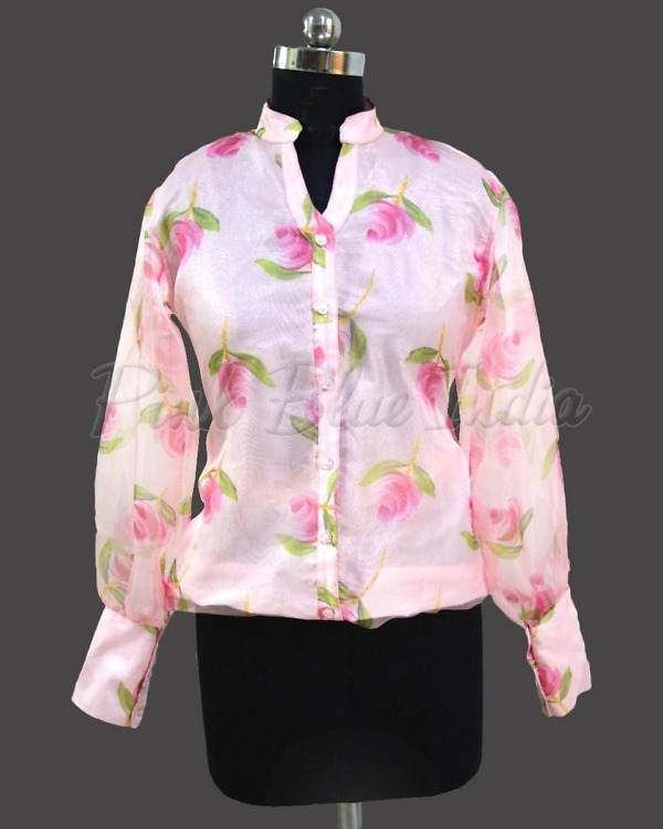 Floral printed organza top for girls elegant pink celebration wear