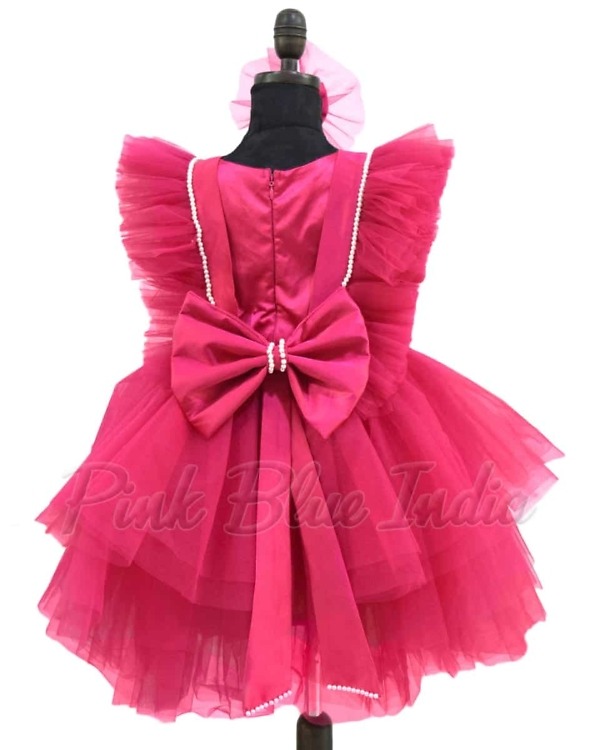 Pink knee length net frock for girls birthday party cute stylish celebration outfit