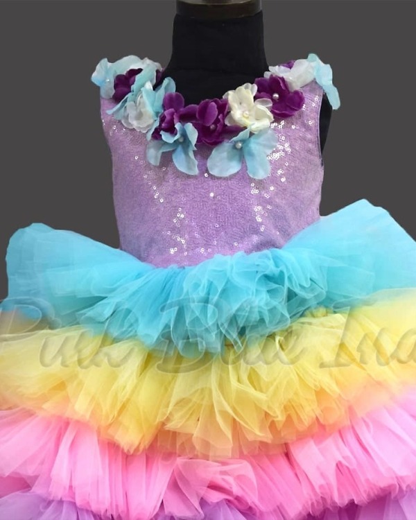 Girls unicorn rainbow birthday gown with vibrant colors for party wear magical stylish look