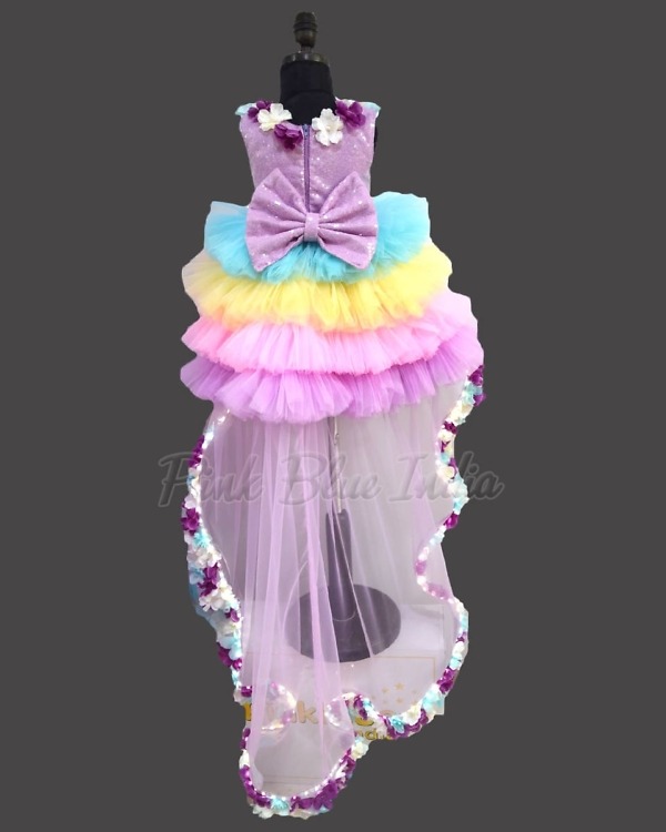 Rainbow unicorn theme party dress for girls birthday celebration colorful cute princess style