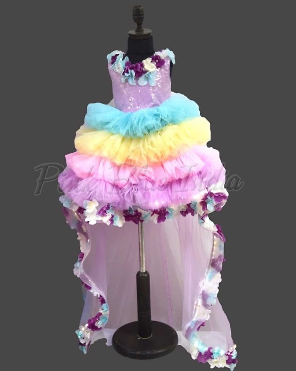 Colorful unicorn theme dress for girls birthday party wear cute fairy tale outfit
