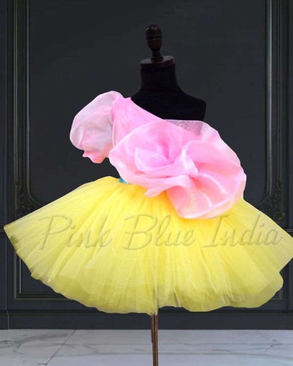 Girls Yellow Pink Knee Length Frock Casual Party Wear Dress