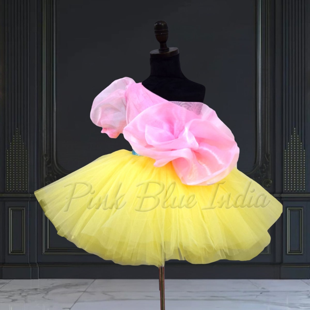 Girls Yellow Pink Knee Length Frock Casual Party Wear Dress