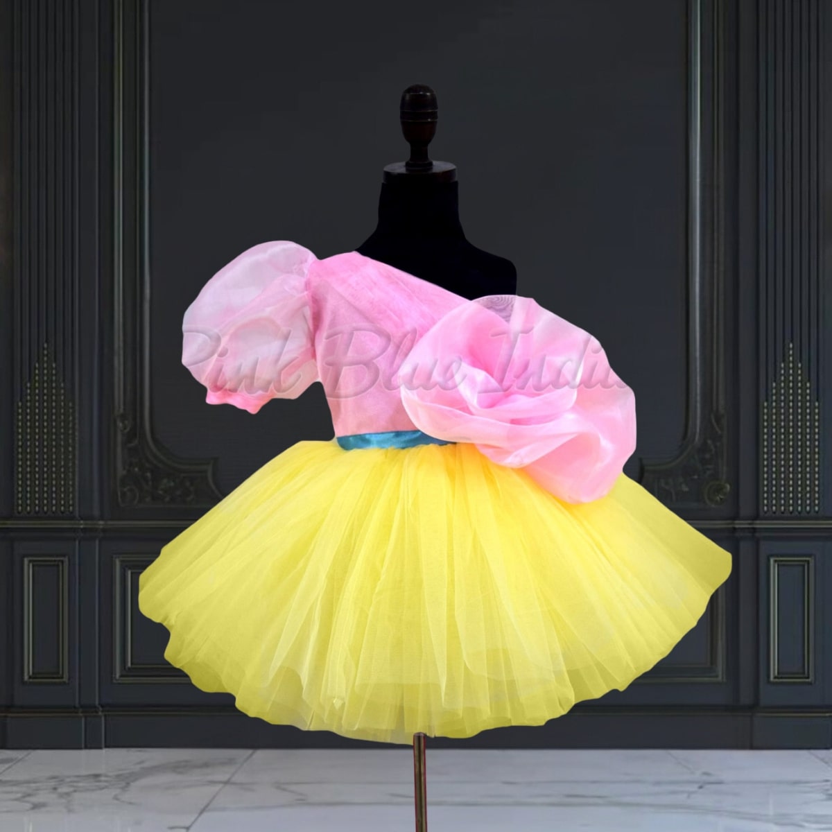 Girls Yellow Pink Frock Dress Knee Length Party Wear Outfit