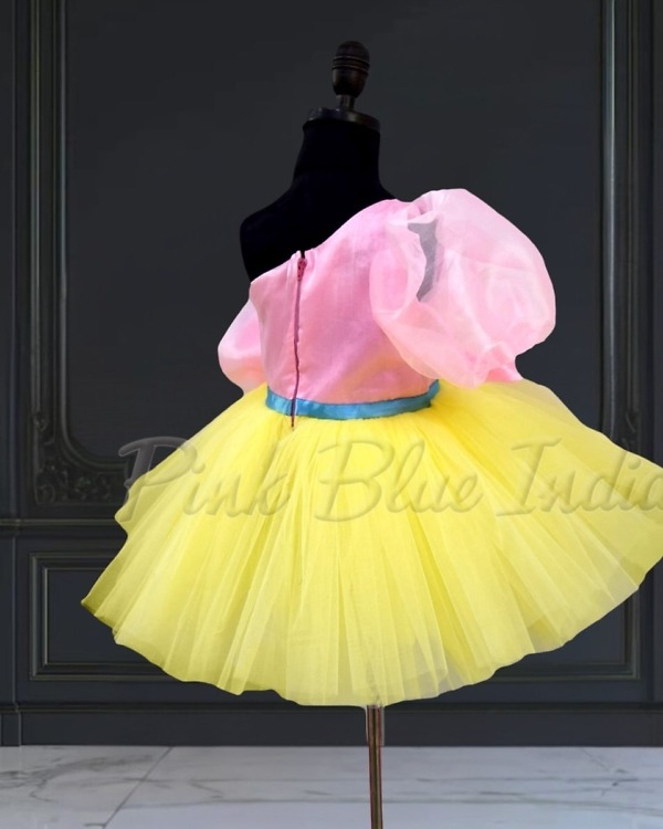 Yellow Pink Knee Length Frock Dress for Girls Stylish Outfit Pink Blue India