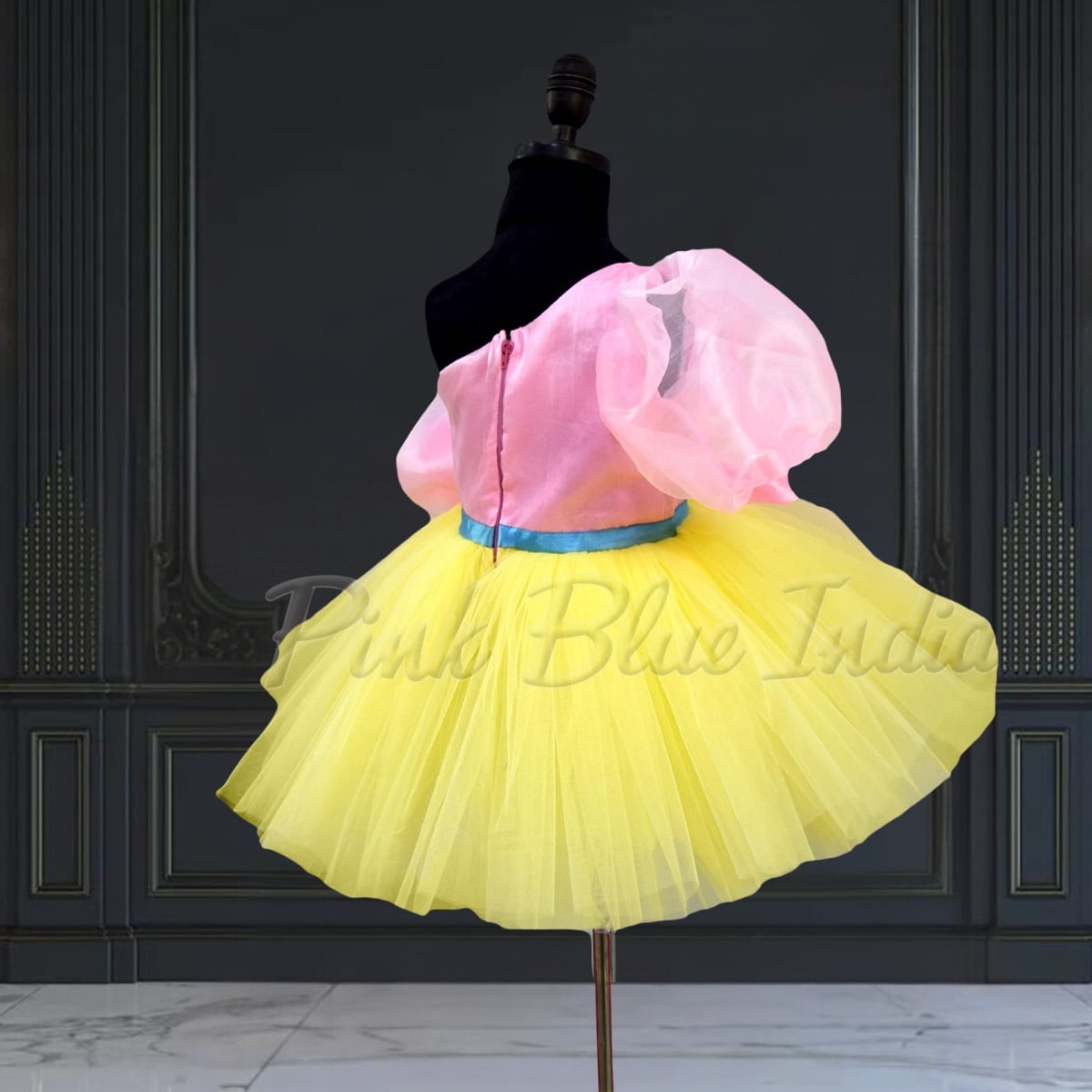 Yellow Pink Knee Length Frock Dress for Girls Stylish Outfit Pink Blue India