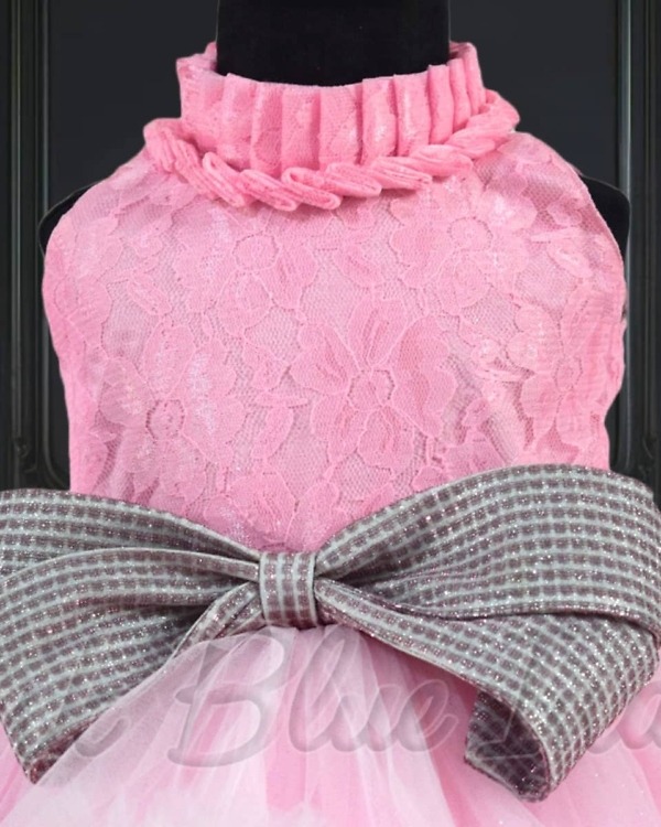 Pink high neck gown for baby girl, birthday party wear, elegant stylish outfit