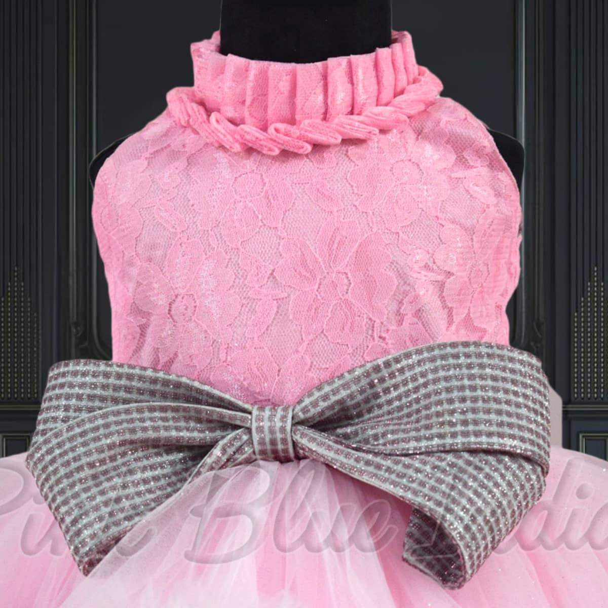Pink high neck gown for baby girl, birthday party wear, elegant stylish outfit