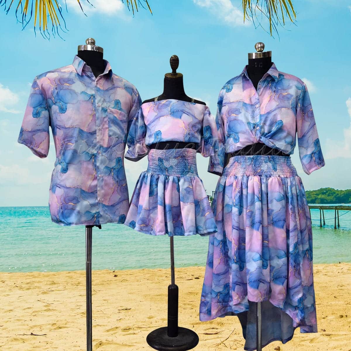 Matching family outfits for pool party celebration coordinated stylish vacation look