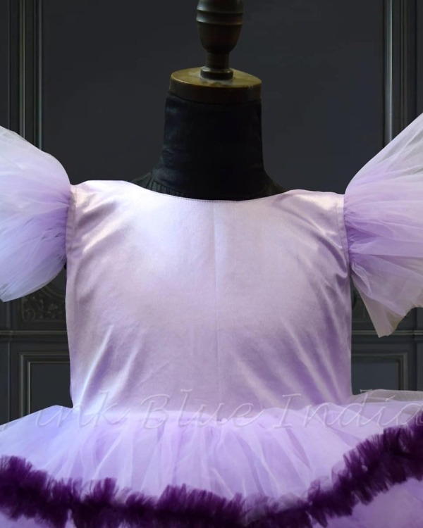 Lavender layered trail dress for girls, stylish birthday party outfit