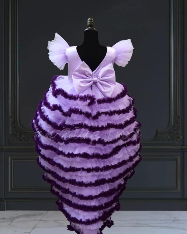 Lavender layered party gown for girls, stylish birthday outfit