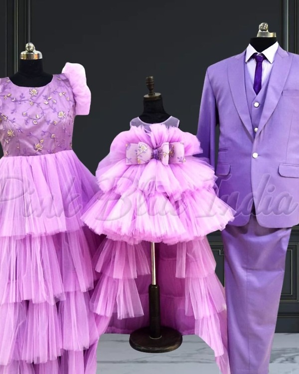 Lavender family matching dress set, stylish party wear outfit