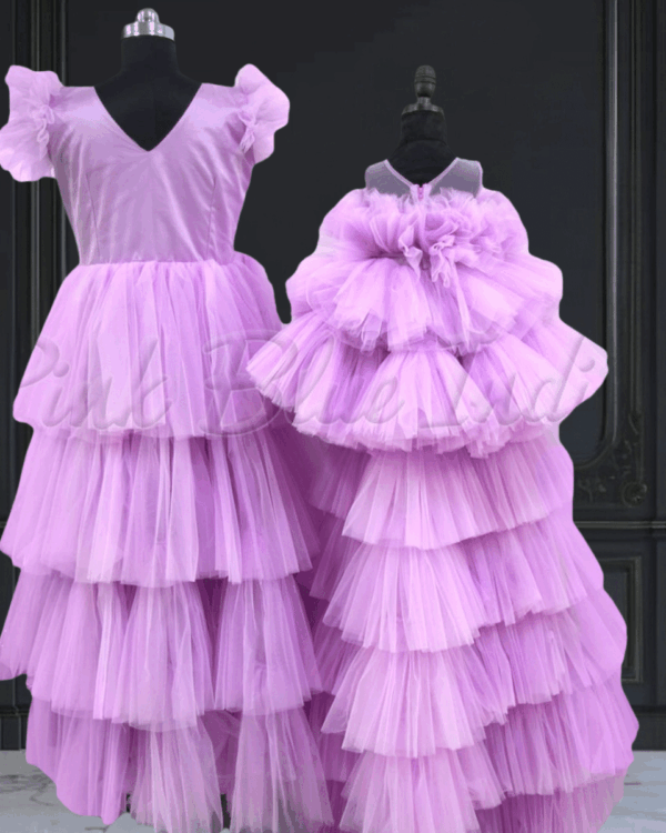 Lavender mother daughter twinning outfits for party wear by Pink Blue India