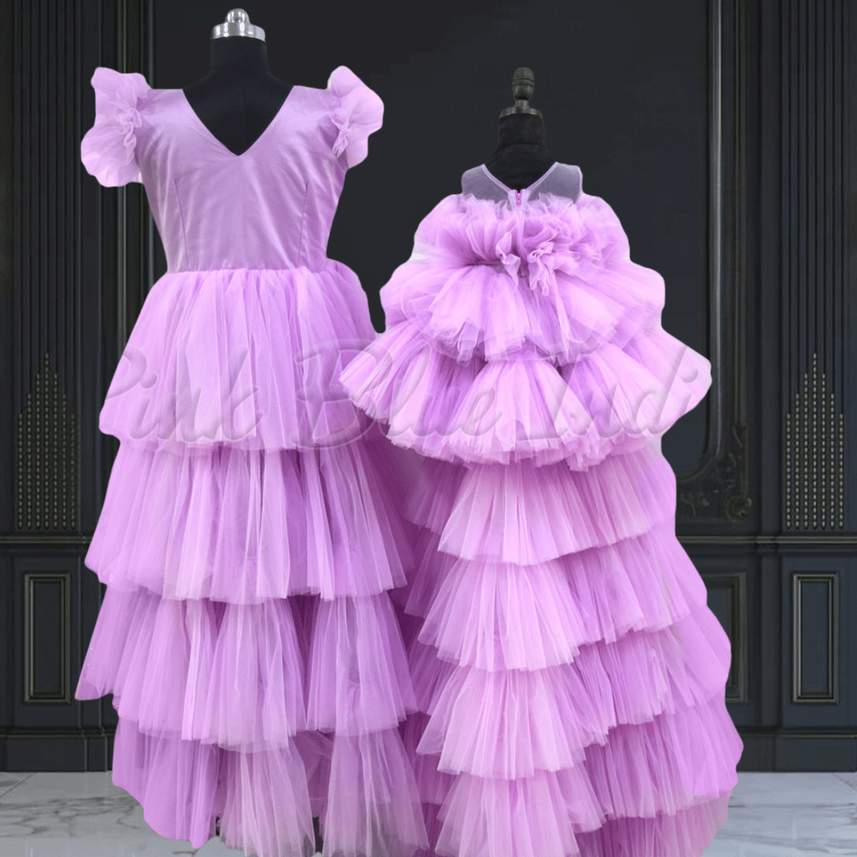 Lavender mother daughter twinning outfits for party wear by Pink Blue India