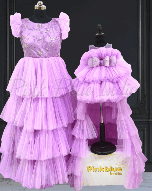 Lavender mother daughter matching gown set for occasions by Pink Blue India