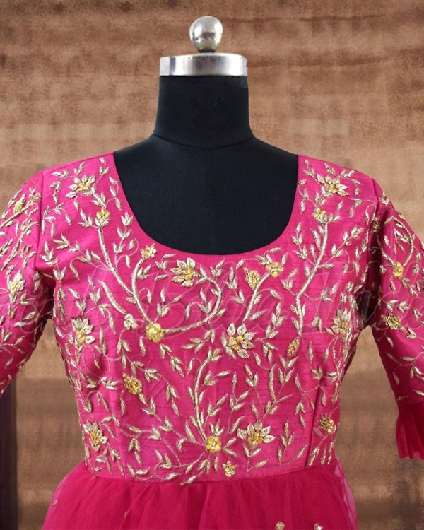 Mother daughter magenta gown set wedding party wear stylish family outfit